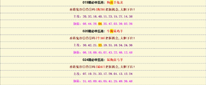 必中5肖