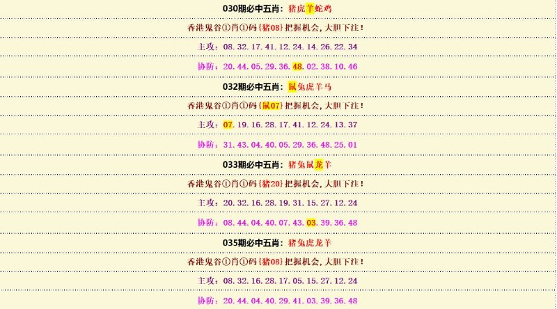 必中五肖
