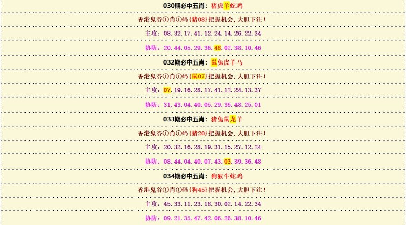 必中五肖